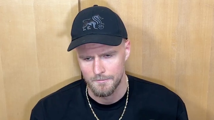 Porzingis speaks to reporters following the Boston Celtics' loss to the New York Knicks