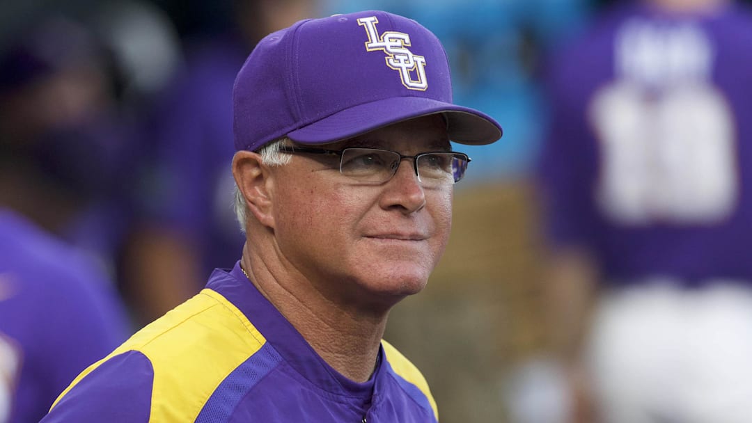 LSU Tigerd coach Paul Mainieri looks out from the dugout prior to the game against the Florida Gators in game one of the championship series of the 2017 College World Series at TD Ameritrade Park Omaha, Neb. LSU Tigerd coach Paul Mainieri looks out from the dugout prior to the game against the Florida Gators in game one of the championship series of the 2017 College World Series at TD Ameritrade Park Omaha, Neb.
