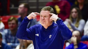 Kansas Jayhawks head coach Bill Self calls a play against the Utah Utes during the first half at the Jon M. Huntsman Center. 