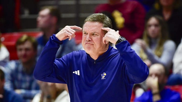 Kansas Jayhawks head coach Bill Self calls a play against the Utah Utes during the first half at the Jon M. Huntsman Center. Kansas Jayhawks head coach Bill Self calls a play against the Utah Utes during the first half at the Jon M. Huntsman Center.