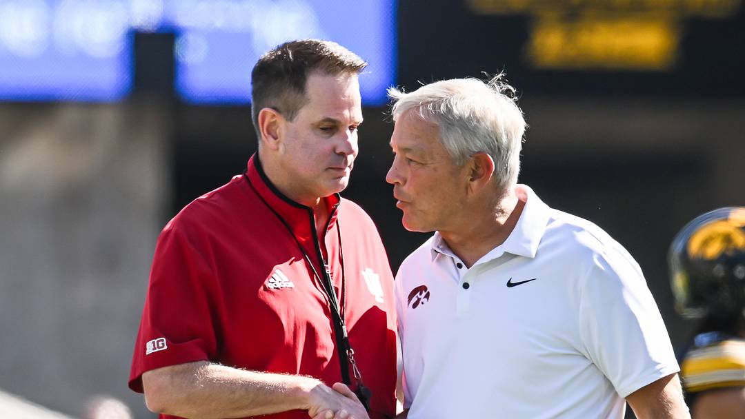 Sep 27, 2025; Iowa City, Iowa, USA; Iowa Hawkeyes head coach Kirk Ferentz and Indiana Hoosiers head coach Curt Cignetti shake hands before the game at Kinnick Stadium. Mandatory Credit: Jeffrey Becker-Imagn Images Sep 27, 2025; Iowa City, Iowa, USA; Iowa Hawkeyes head coach Kirk Ferentz and Indiana Hoosiers head coach Curt Cignetti shake hands before the game at Kinnick Stadium. Mandatory Credit: Jeffrey Becker-Imagn Images
