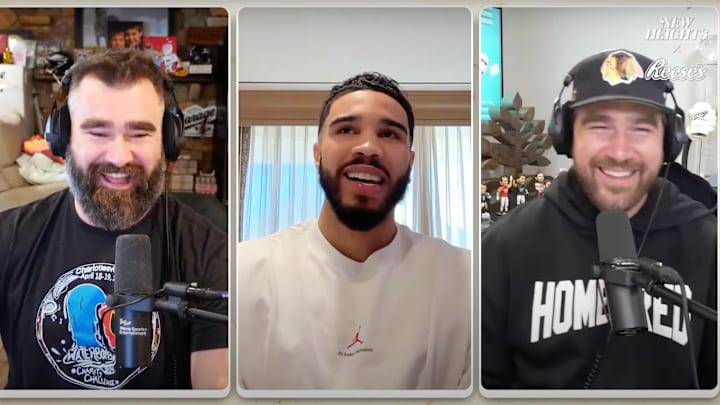 Jason Kelce, Jayson Tatum, and Travis Kelce on an episode of "New Heights" released March 26, 2025.