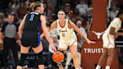 Texas Longhorns guard Shaylee Gonzales (2) guards BYU guard Amari Whiting (1) during the basketball game at the Moody Center on Saturday, Mar. 2, 2024 in Austin.