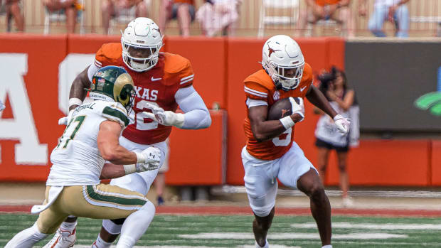 Texas Longhorns receiver Ryan Wingo (5) runs the ball during the game against Colorado State at Darrell K Royal-Texas Memoria