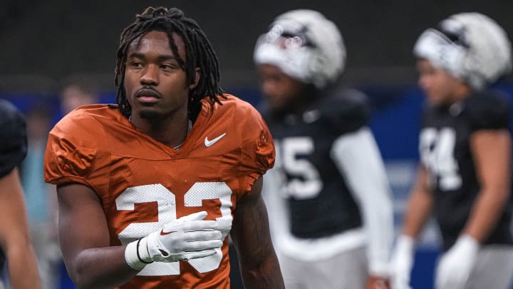 Texas Longhorns defensive back Jahdae Barron (23) walks the field during practice at the Superdome on Thursday, Dec. 28, 2023 in New Orleans, Louisiana. The Texas Longhorns will face the Washington Huskies in the Sugar Bowl on January 1, 2024.