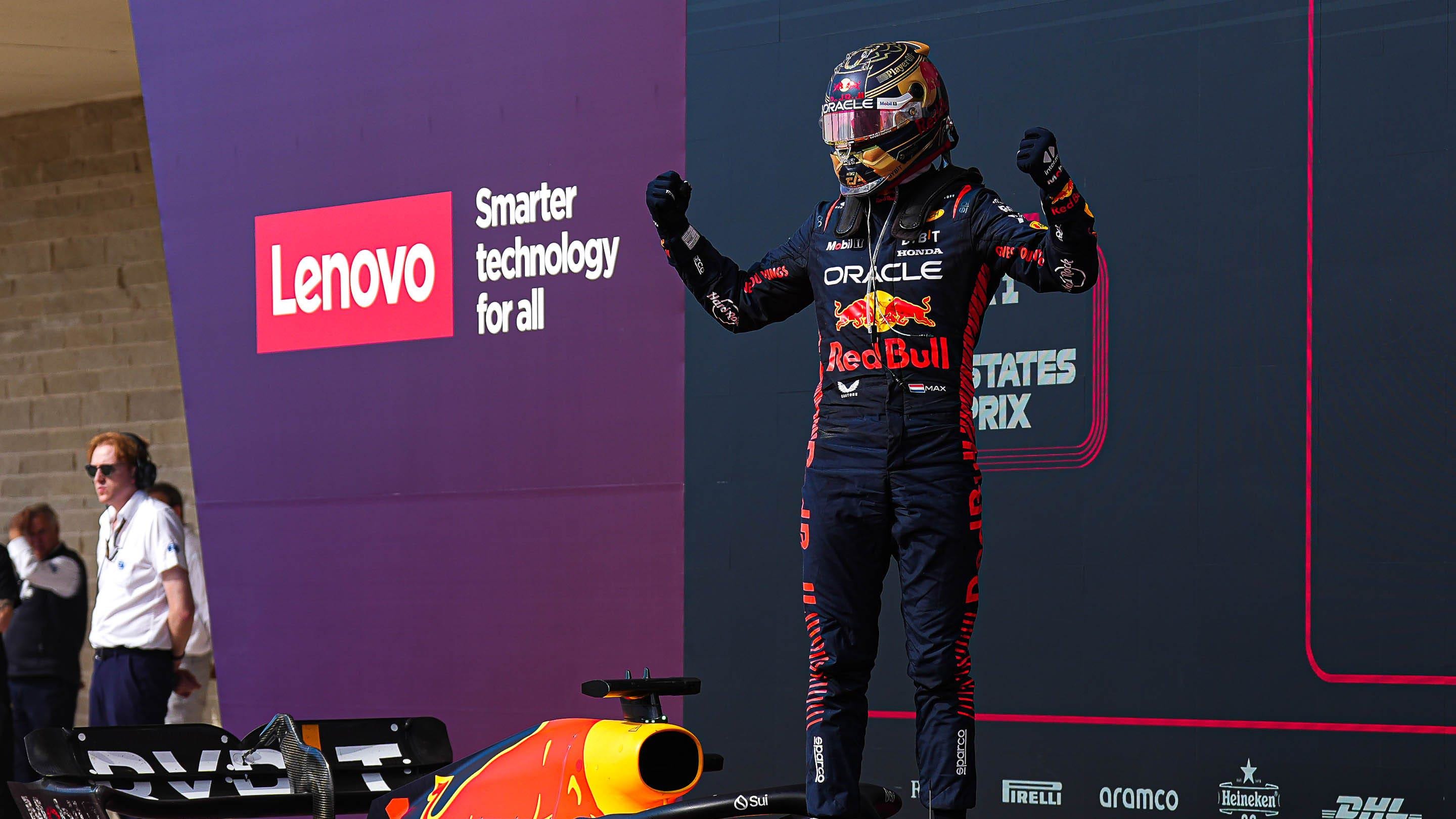 Oracle Red Bull Racing driver Max Verstappen celebrates winning the Formula 1 Lenovo United States
