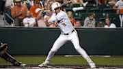 Texas Longhorns outfielder Will Gasparino (8) steps up to bat during the Lone Star Showdown against Texas A&M at UFCU Disch-Falk Field on Friday, April 25, 2025.