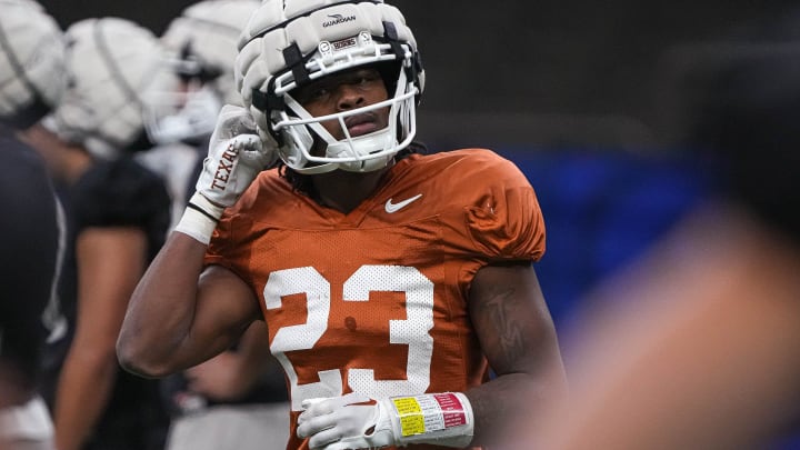 Texas Longhorns defensive back Jahdae Barron (23) removes his helmet during practice at the Superdome on Thursday, Dec. 28, 2023 in New Orleans, Louisiana. The Texas Longhorns will face the Washington Huskies in the Sugar Bowl on January 1, 2024.