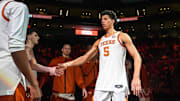 Texas Longhorns forward Kadin Shedrick (5) takes the court ahead of the game against Georgia at the Moody Center on Saturday, March 1, 2025.