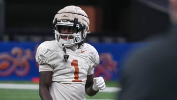 Texas Longhorns wide receiver Xavier Worthy (1) walks the field during practice at the Superdome on Thursday, Dec. 28, 2023 in New Orleans, Louisiana. The Texas Longhorns will face the Washington Huskies in the Sugar Bowl on January 1, 2024.