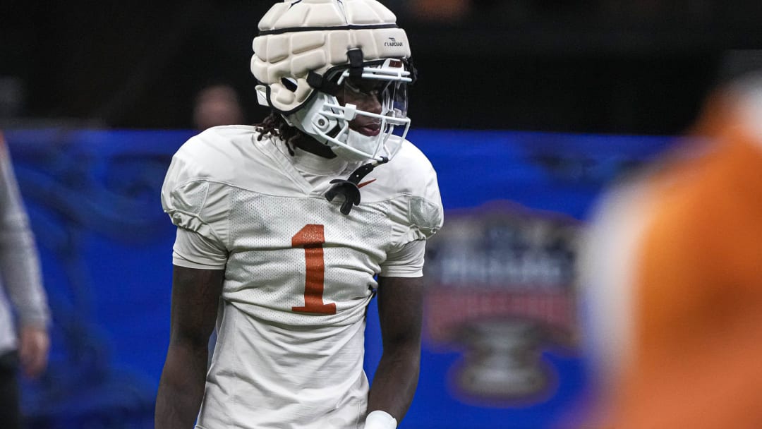 Texas Longhorns wide receiver Xavier Worthy (1) walks the field during practice at the Superdome on Thursday, Dec. 28, 2023 in New Orleans, Louisiana. The Texas Longhorns will face the Washington Huskies in the Sugar Bowl on January 1, 2024.