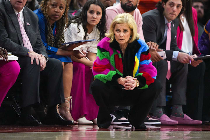 LSU head coach Kim Mulkey watches from the sideline during the game against the Texas Longhorns.