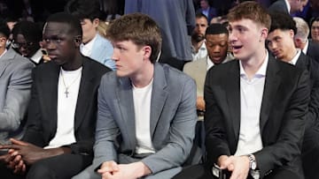 Duke basketball freshmen Khaman Maluach, Kon Knueppel, and Cooper Flagg