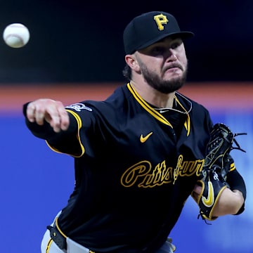 May 12, 2025; New York City, New York, USA; Pittsburgh Pirates starting pitcher Paul Skenes (30) pitches against the New York Mets during the third inning at Citi Field. Mandatory Credit: Brad Penner-Imagn Images