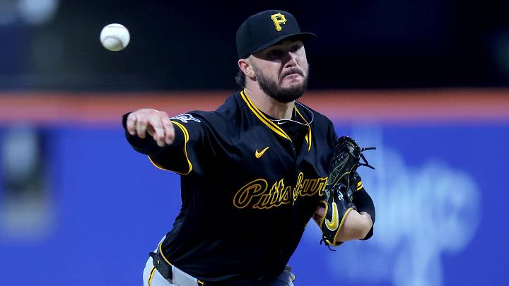 May 12, 2025; New York City, New York, USA; Pittsburgh Pirates starting pitcher Paul Skenes (30) pitches against the New York Mets during the third inning at Citi Field. Mandatory Credit: Brad Penner-Imagn Images
