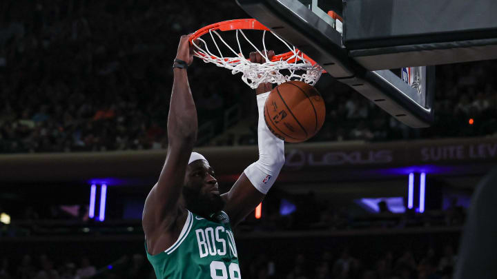 Oct 9, 2023; New York, New York, USA; Boston Celtics center Neemias Queta (88) dunks the ball during the first half against the New York Knicks at Madison Square Garden. Mandatory Credit: Vincent Carchietta-USA TODAY Sports