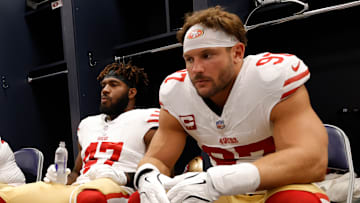 San Francisco 49ers defensive ends Bryce Huff (47) and Nick Bosa (97)