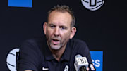 Sep 23, 2025; Brooklyn, NY, USA;  Brooklyn Nets general manager Sean Marks speaks at Media Day.  Mandatory Credit: Wendell Cruz-Imagn Images