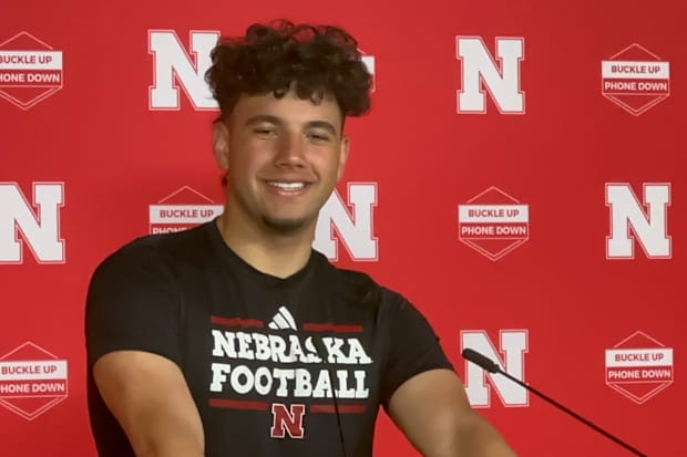 Nebraska football quarterback Dylan Raiola met with the media after Thursday's practice.