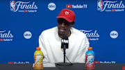 Indiana Pacers forward Pascal Siakam speaks after losing the NBA Finals on June 22, 2025.
