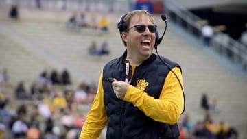 Missouri Tigers coach Eli Drinkwitz reacts toward his team's sideline during Missouri's annual Black & Gold Spring Game. 