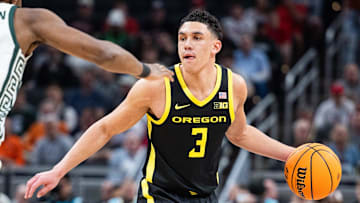 Mar 14, 2025; Indianapolis, IN, USA; Oregon Ducks guard Jackson Shelstad.