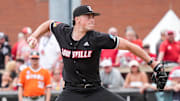 Louisville pitcher Patrick Forbes had nine strikeouts with four walks to secure the 8-1 win over Miami in the NCAA baseball Super Regional game at Jim Patterson Stadium in Louisville, Kentucky Friday afternoon. 