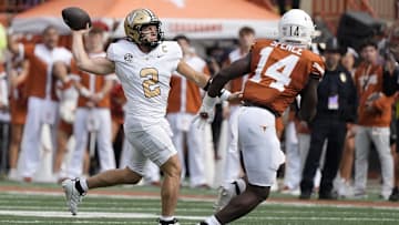 Nov 1, 2025; Austin, Texas, USA; Vanderbilt Commodores quarterback Diego Pavia (2) throws a pass during the first half against the Texas Longhorns at Darrell K Royal-Texas Memorial Stadium. Mandatory Credit: Scott Wachter-Imagn Images