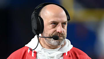 Jan 21, 2024; Orchard Park, New York, USA; Kansas City Chiefs offensive coordinator Matt Nagy on the sidelines in the second half of a 2024 AFC divisional round game against the Buffalo Bills at Highmark Stadium. Mandatory Credit: Mark Konezny-Imagn Images
