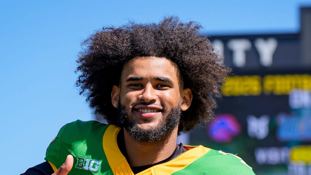 Oregon quarterback Dante Moore walks off the field during the Oregon Ducks annual spring game on April 25, 2026 at Autzen Stadium in Eugene, Oregon.