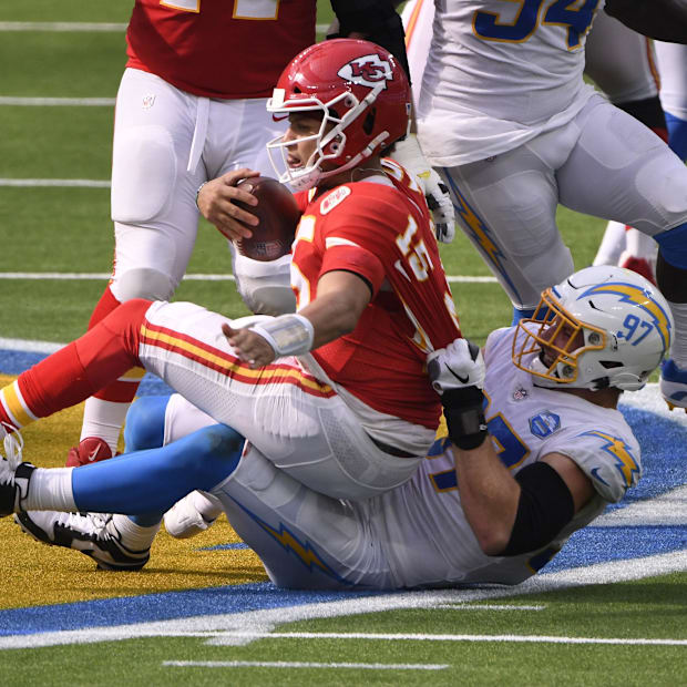 Joey Bosa sacks Pat Mahomes