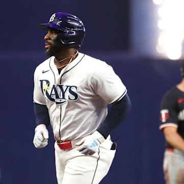 Tampa Bay Rays first baseman Yandy Diaz (2) runs around the bases after he hit a two-run home run against the Minnesota Twins during the fourth inning at Tropicana Field in St. Petersburg, Fla., on Sept. 4, 2024. 