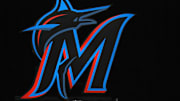 A general view of the Miami Marlins illuminated logo at loanDepot park during the game between the Miami Marlins and the Arizona Diamondbacks.