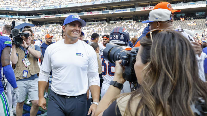 Sep 8, 2024; Seattle, Washington, USA; Seattle Seahawks head coach Mike Macdonald walks to the locker room following a victory against the Denver Broncos at Lumen Field. Mandatory Credit: Joe Nicholson-Imagn Images