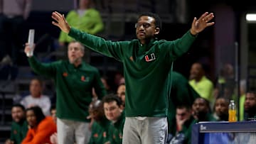 Dec 2, 2025; Oxford, Mississippi, USA; Miami Hurricanes head coach Jai Lucas reacts during the second half against the Mississippi Rebels at The Sandy and John Black Pavilion at Ole Miss. Mandatory Credit: Petre Thomas-Imagn Images