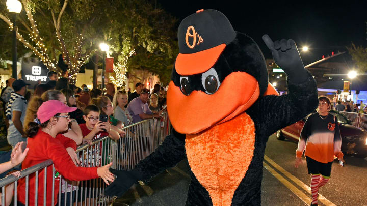 The Oriole Bird delighting parade goers along the way. The 27th annual holiday parade made it's way through downtown Sarasota, Saturday night.