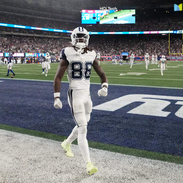 Dallas Cowboys wide receiver CeeDee Lamb celebrates after a touchdown against the New York Giants.