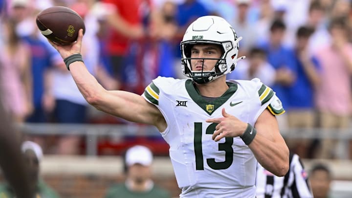 Bears quarterback Sawyer Robertson completed 68% of his passes for 440 yards in Saturday’s 48–45 double-overtime win over SMU.