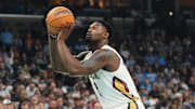 Pelicans' Zion Williamson (1) prepares to shoot the ball during the home opener against the New Orleans Pelicans at FedExForum on October 22, 2025.