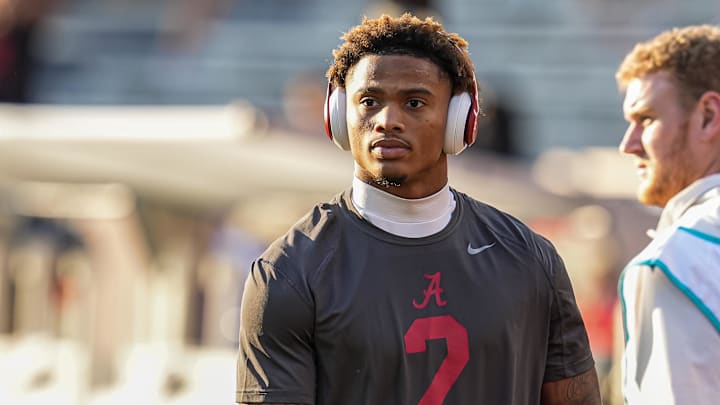 Sep 27, 2025; Athens, Georgia, USA; Alabama Crimson Tide wide receiver Ryan Williams (2)  on the field before the game against the Georgia Bulldogs at Sanford Stadium. Mandatory Credit: Dale Zanine-Imagn Images