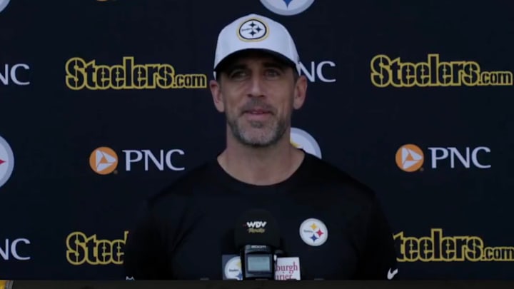 Pittsburgh Steelers quarterback Aaron Rodgers addresses media at minicamp.