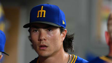 Seattle Mariners pitcher Bryan Woo is pictured in the dugout during a game against the Athletics on Aug. 22 at T-Mobile Park.