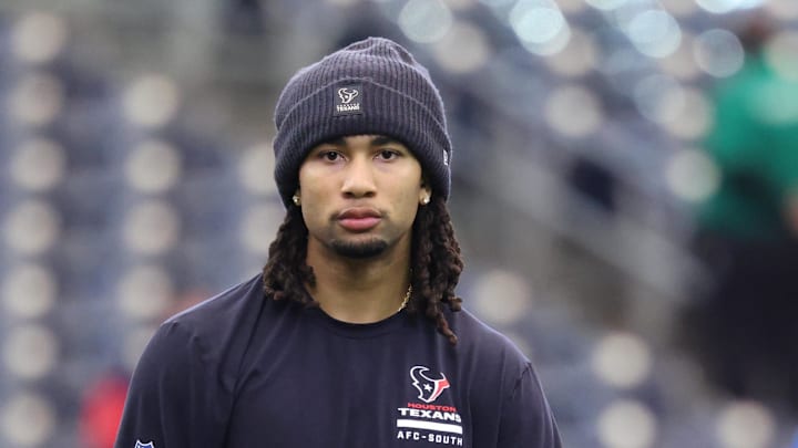 Jan 4, 2026; Houston, Texas, USA;  Houston Texans quarterback C.J. Stroud (7) stands on the field prior to a game against the Indianapolis Colts at NRG Stadium. Mandatory Credit: Troy Taormina-Imagn Images