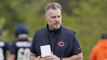 May 10, 2024; Lake Forest, IL, USA; Chicago Bears head coach Matt Eberflus during Chicago Bears rookie minicamp at Halas Hall. Mandatory Credit: David Banks-USA TODAY Sports