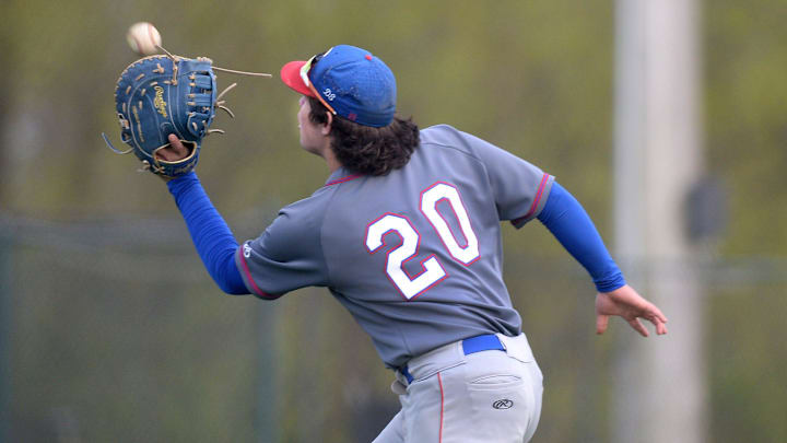 Pawnee's Carson Contreras catches the game ending out as Pawnee defeats North Mac Monday, April 14, 2025. Pawnee's Carson Contreras catches the game ending out as Pawnee defeats North Mac Monday, April 14, 2025.