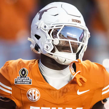 Dec 21, 2024; Austin, Texas, USA; Texas Longhorns defensive back Andrew Mukuba (4) against the Clemson Tigers during the CFP National playoff first round at Darrell K Royal-Texas Memorial Stadium. Mandatory Credit: Mark J. Rebilas-Imagn Images