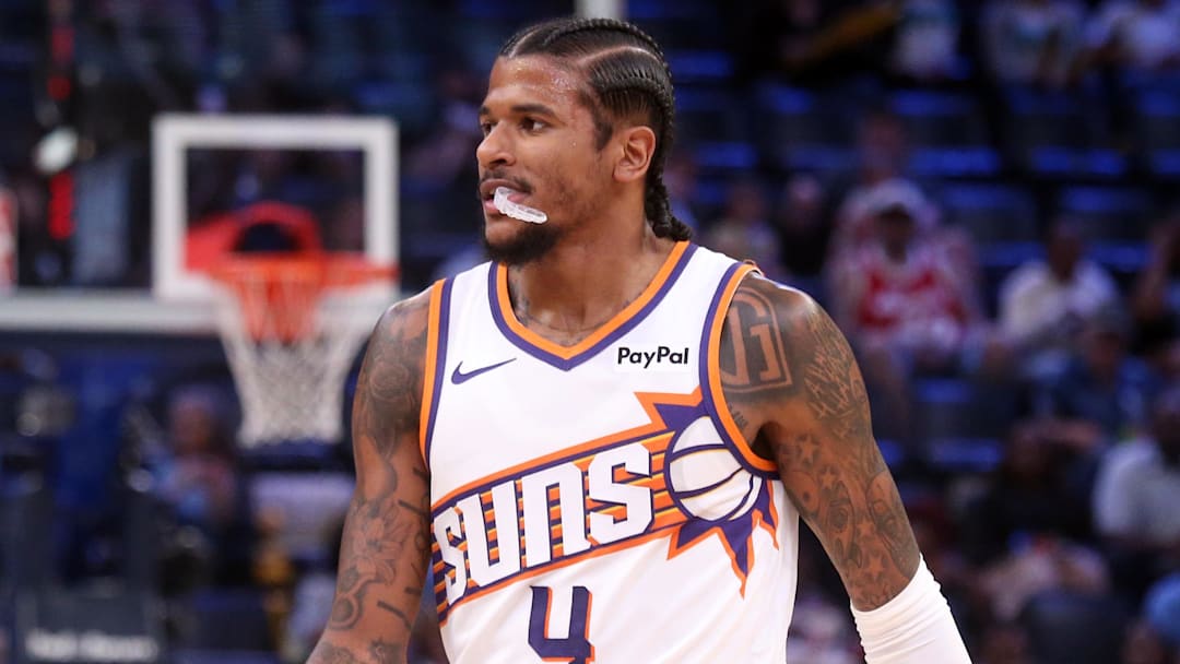 Mar 30, 2026; Memphis, Tennessee, USA; Phoenix Suns guard Jalen Green (4) walks to the bench during the second quarter against the Memphis Grizzlies at FedExForum. Mandatory Credit: Petre Thomas-Imagn Images