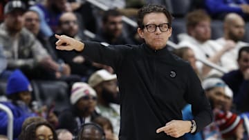 Atlanta Hawks head coach Quin Snyder reacts against the Detroit Pistons.