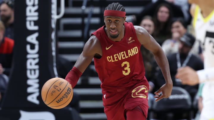 Apr 2, 2024; Salt Lake City, Utah, USA; Cleveland Cavaliers guard Caris LeVert (3) brings the ball up the court against the Utah Jazz during the second quarter at Delta Center. Mandatory Credit: Rob Gray-USA TODAY Sports