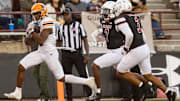 UTEP’s Kenny Odom (6) makes a touchdown during the Battle of I-10 rivalry football game against NMSU at Aggie Memorial Stadium in Las Cruces, NM, on Saturday, Nov. 30, 2024.